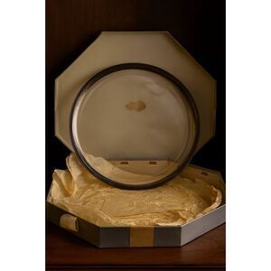 Rare Dorothy Thorpe Silver Band 18" Massive Serving Platter Glass Tray Boxed MCM